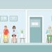 Patients waiting for doctor at front of exam room in hospital, Health care and medicalin flat design Vector illustration.