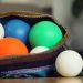 Close up of colorful different juggling balls in a bag